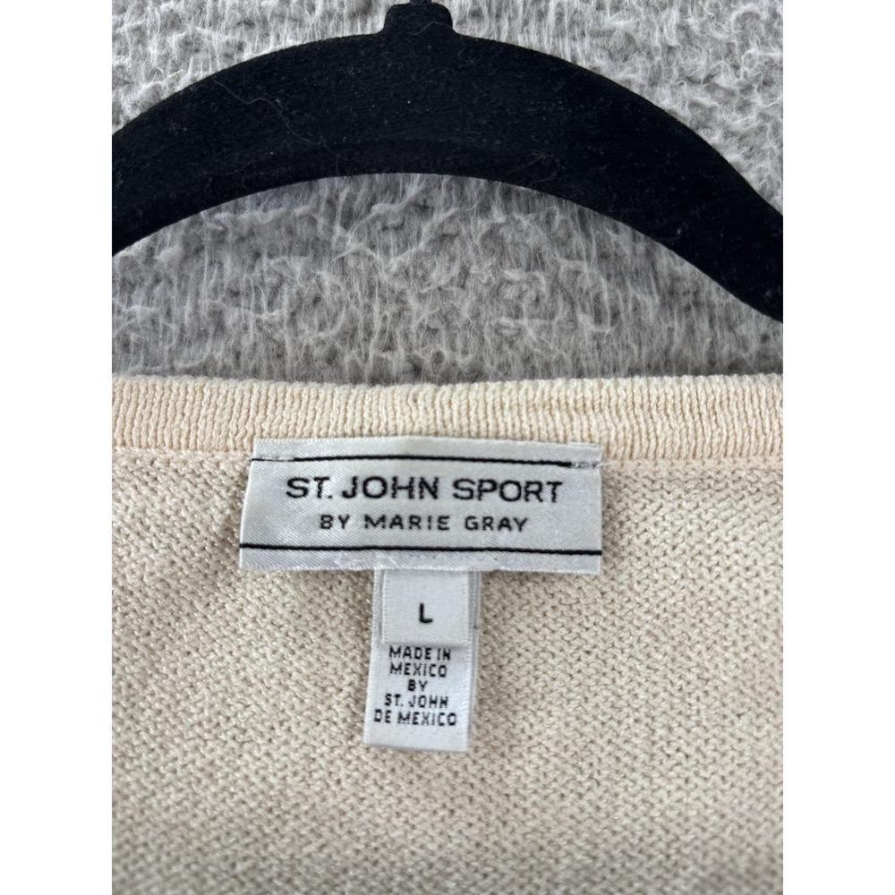 St John Sport Santana Knit Cardigan Sweater Womens Large Contrast Full Zip - Picture 2 of 13